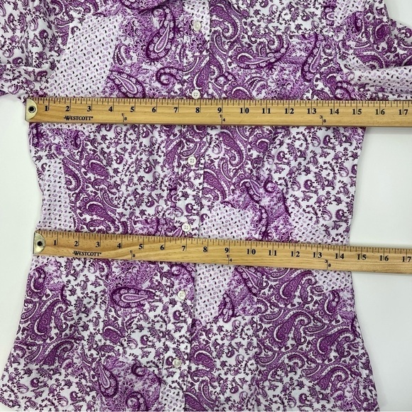 Etro Shirt Sz 40 Purple Button Down Paisley Print Cotton - Picture 5 of 14